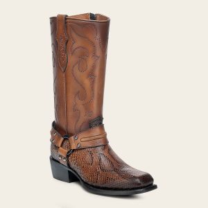 Bota biker en piel genuina de pitón para dama