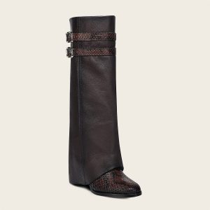 Bota plegable de vestir en piel genuina de pitón para dama